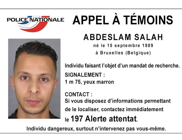 French police notice about a potential suspect in the Paris terrorist attacks