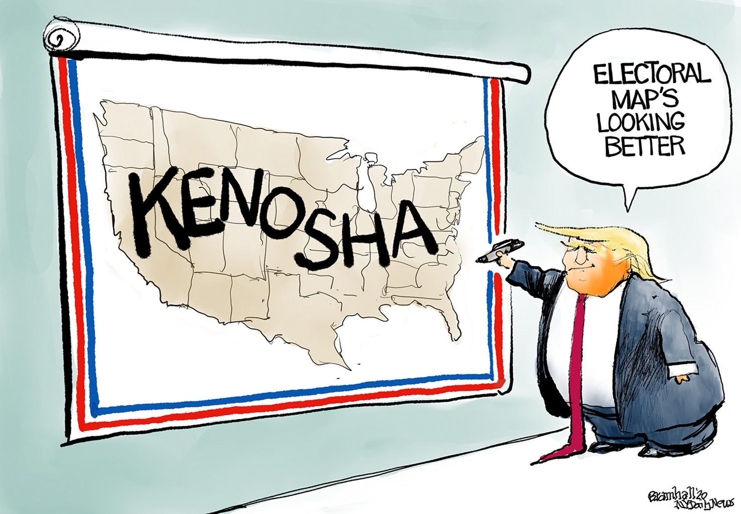 Political Cartoon U.S. Trump Kenosha electoral map 2020
