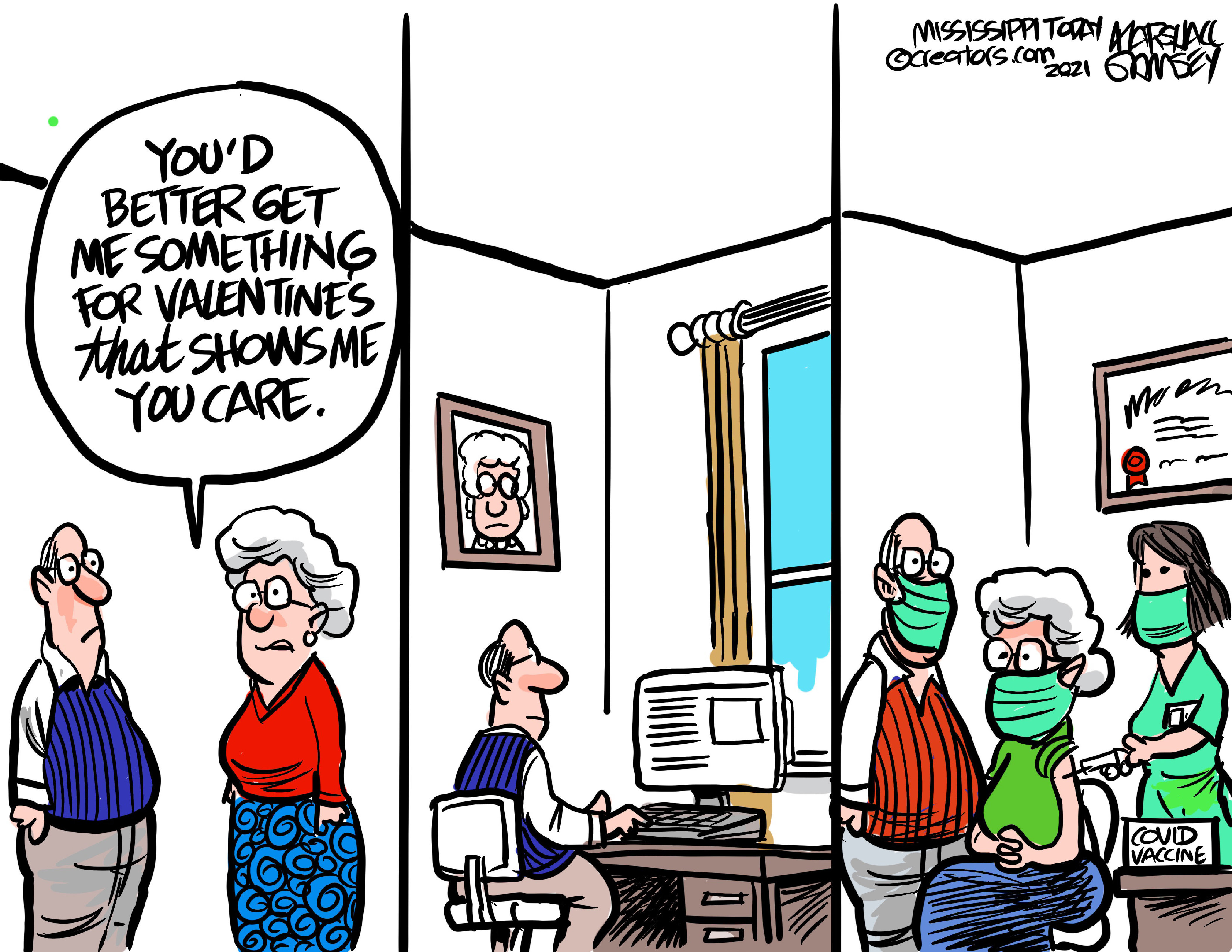Editorial Cartoon U.S. covid vaccine valentines day