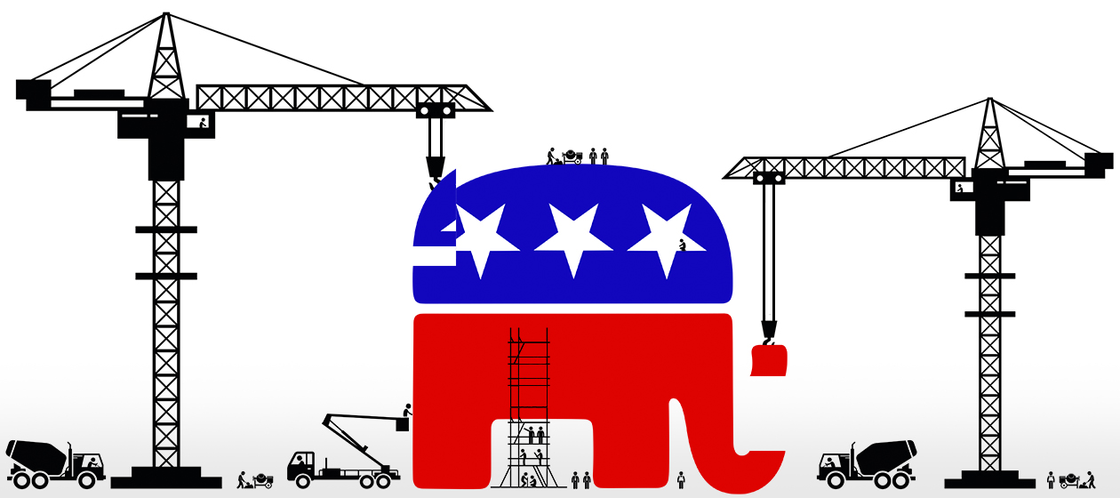 The GOP logo and construction workers.