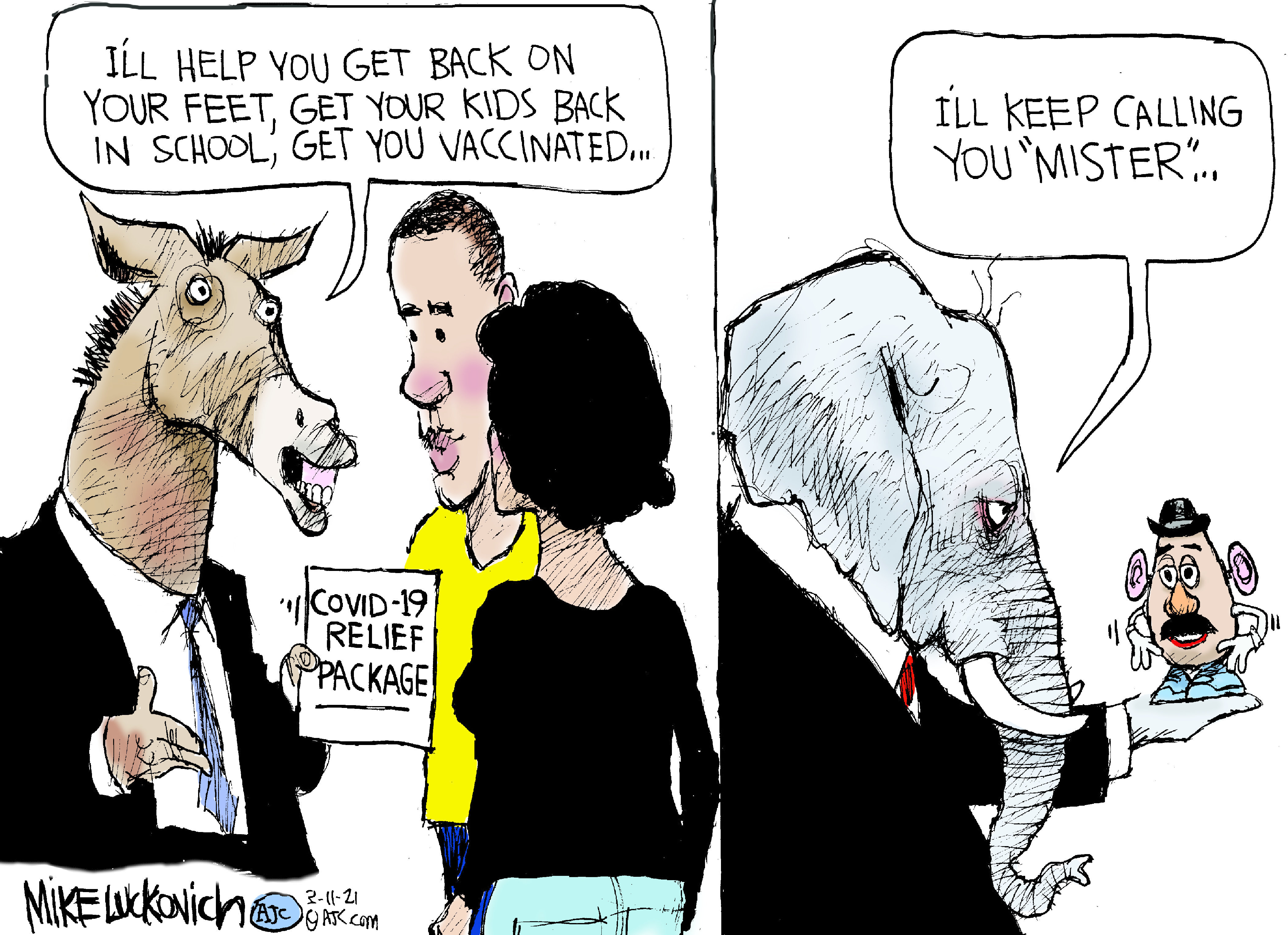 Political Cartoon U.S. democrats covid relief gop mr potato head