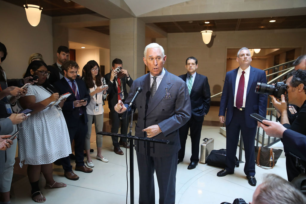 Roger Stone holds a press conference