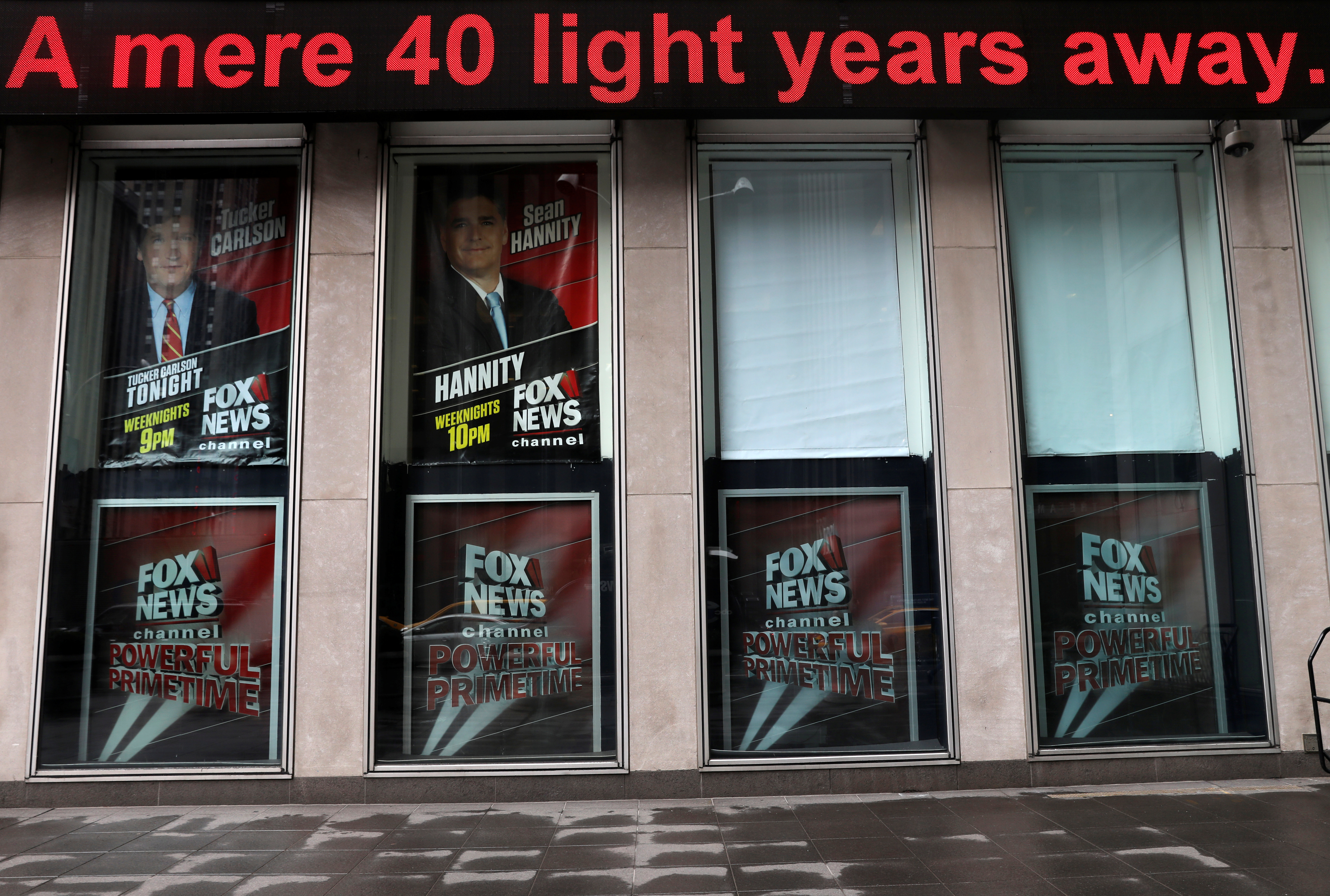 Outside the Fox News building in Manhattan.