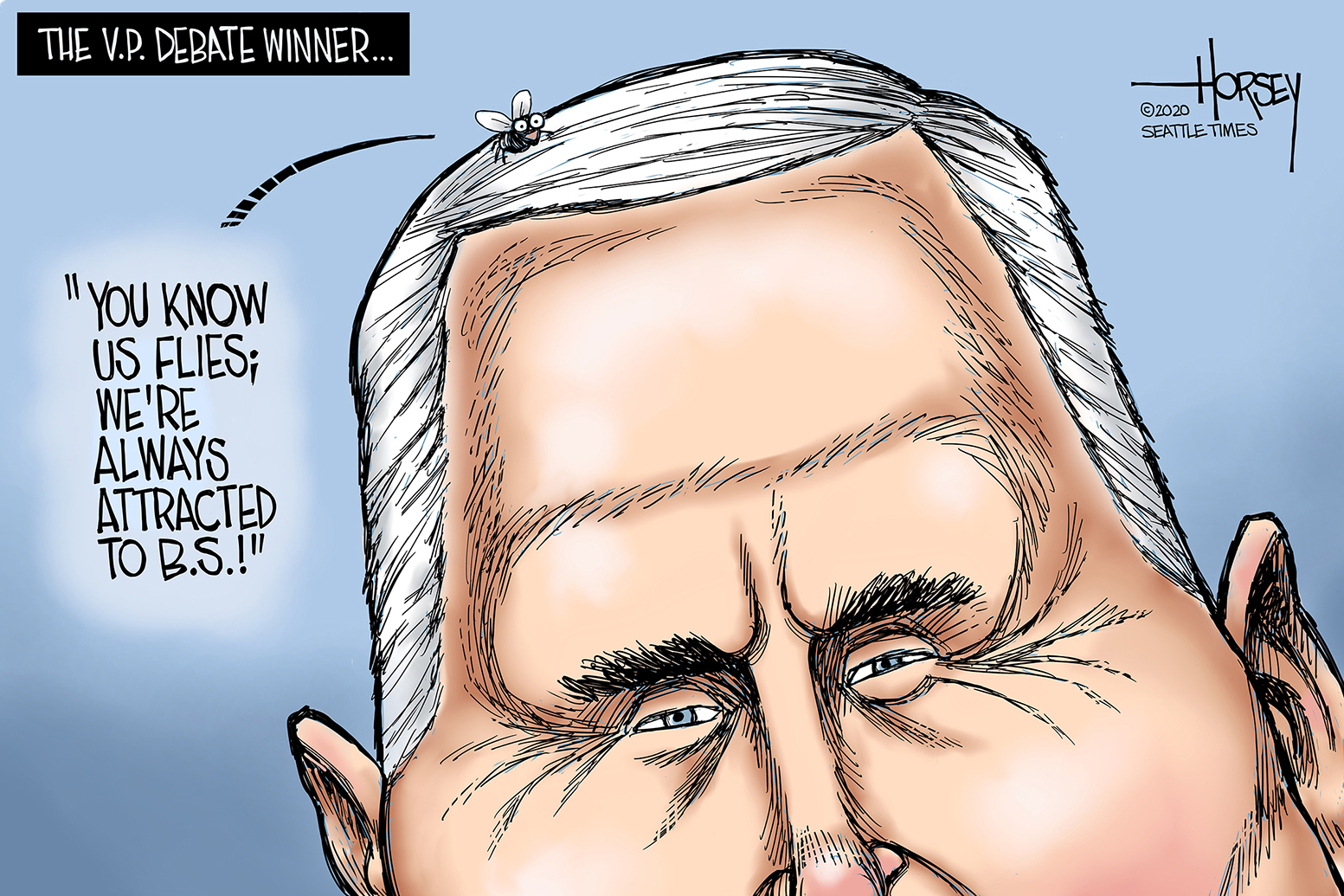 Political Cartoon U.S. Mike Pence fly debate