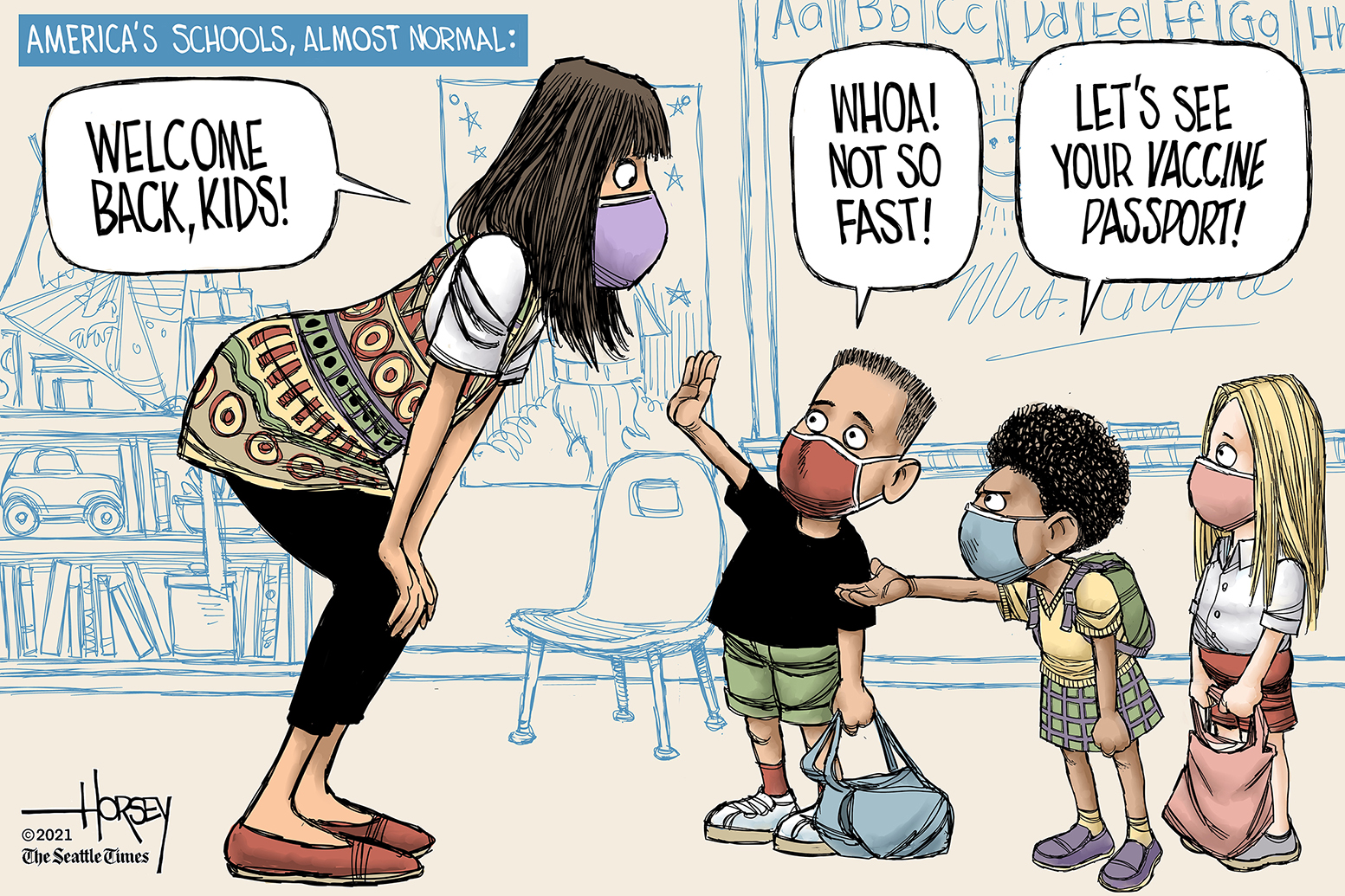 Editorial Cartoon U.S. schools vaccine passport covid