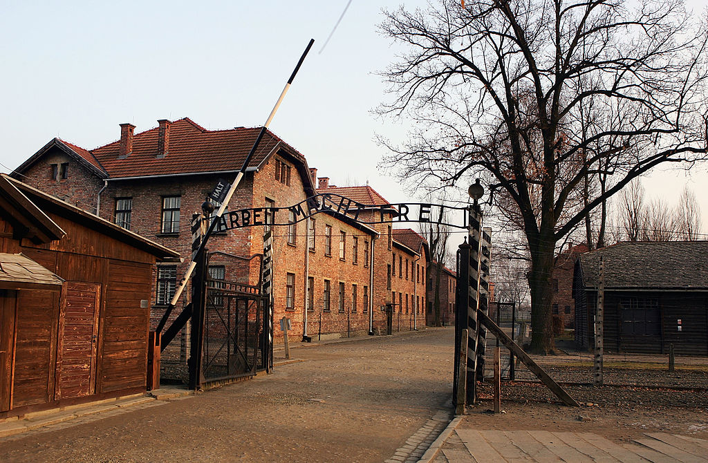 The gate leading to the Auschwitz death camp.