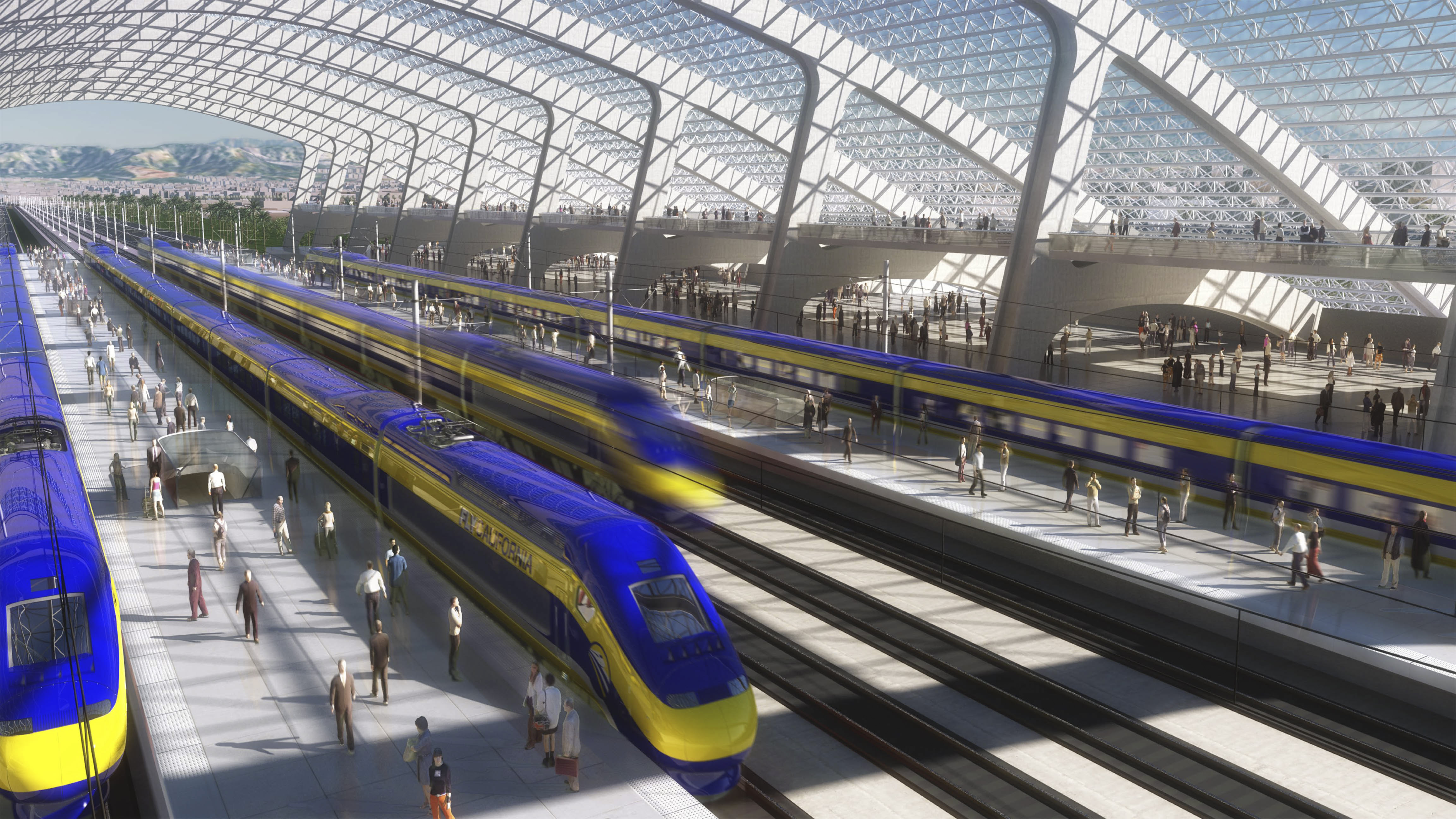 Artist&#039;s rendering of high-speed train station