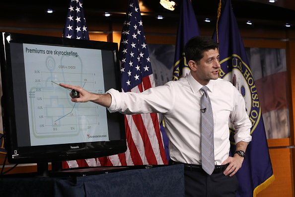 Paul Ryan uses a PowerPoint to discuss health care.