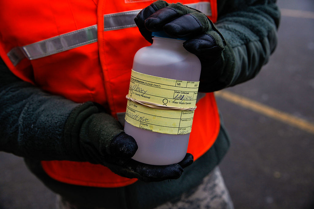 Bottle of contaminated water from Flint, Michigan.