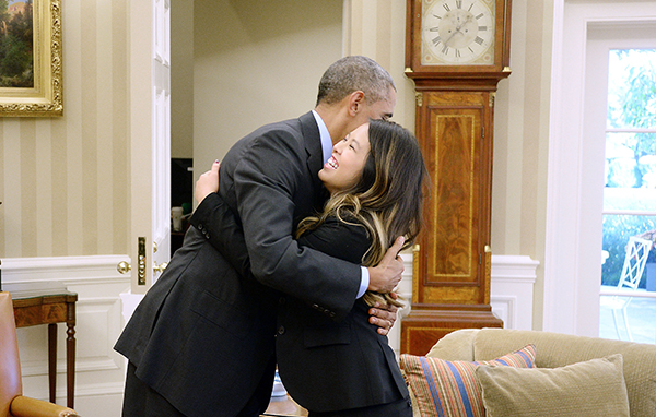 President Obama just gave newly cured Ebola patient Nina Pham a hug