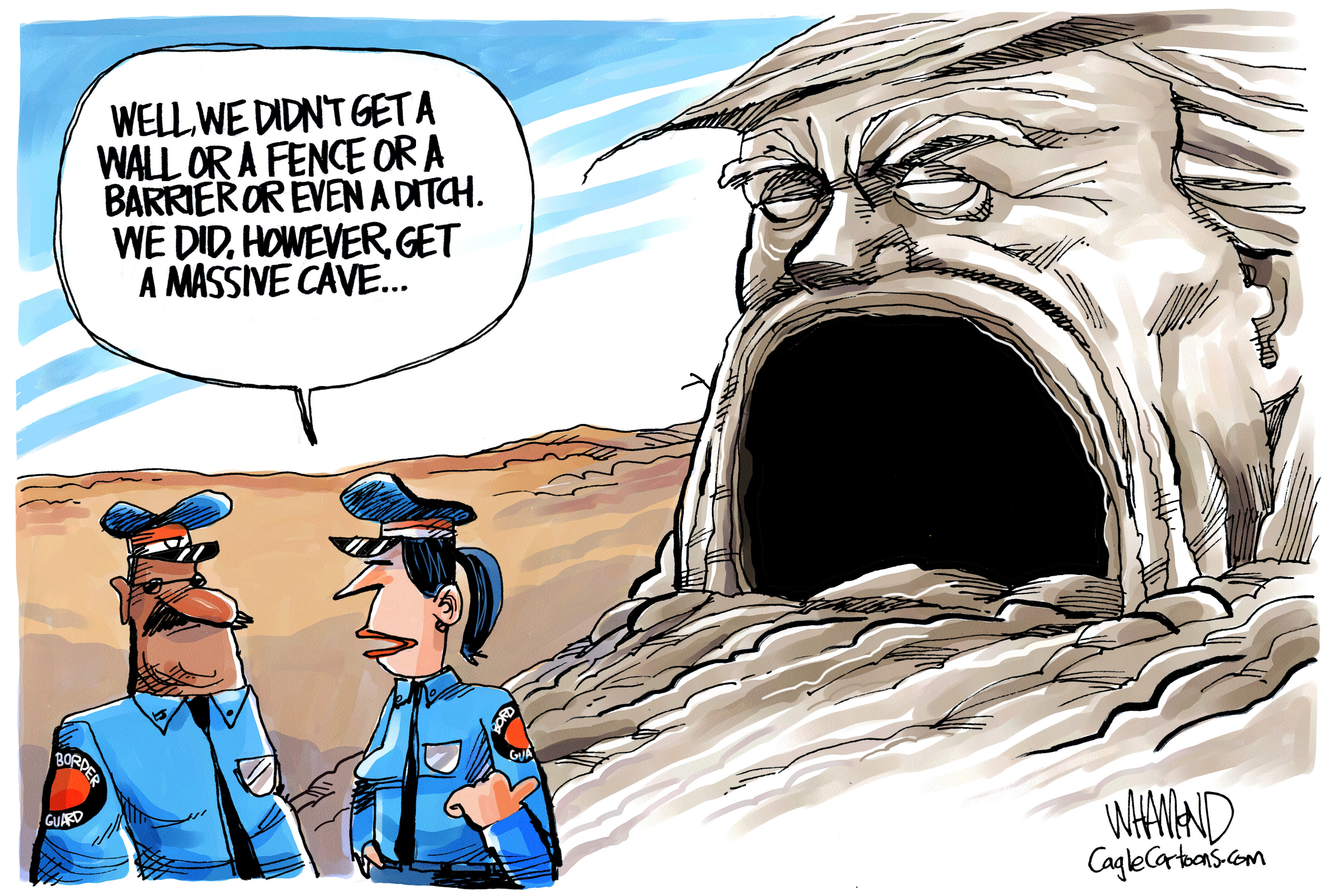 Political Cartoon . Trump government shutdown cave