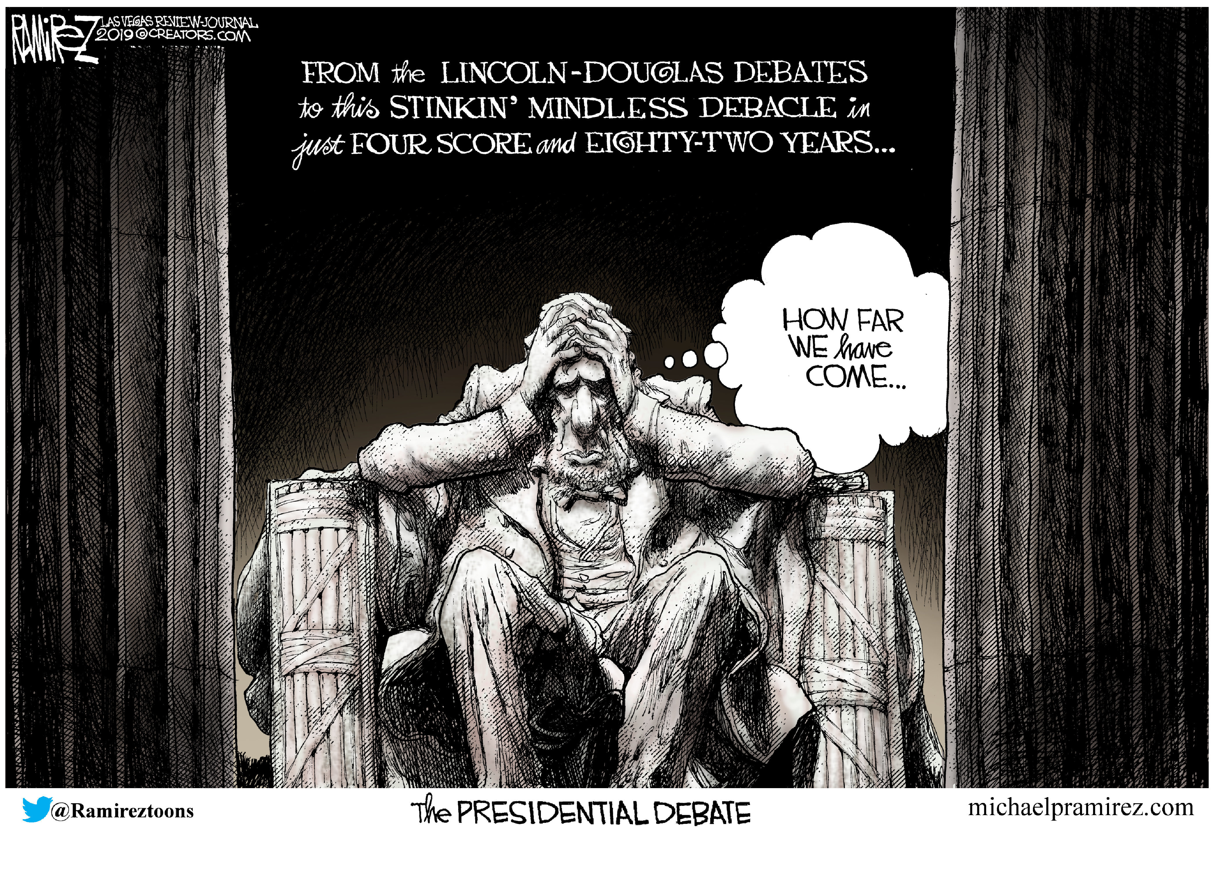 Political Cartoon U.S. Lincoln Trump Biden debate
