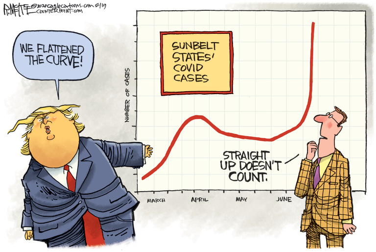 Political Cartoon U.S. Trump coronavirus flatten the curve