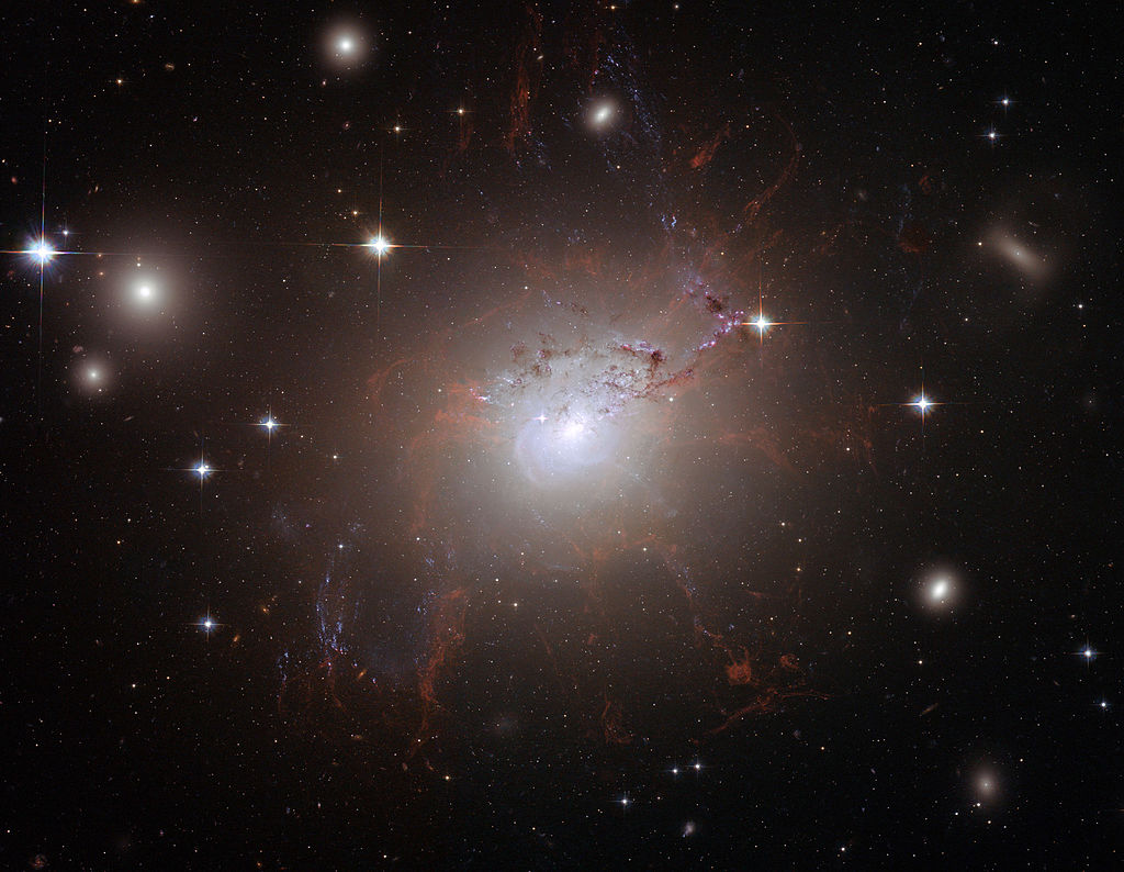 image of the giant, active galaxy NGC 1275 taken by the Hubble space telescope in 2008