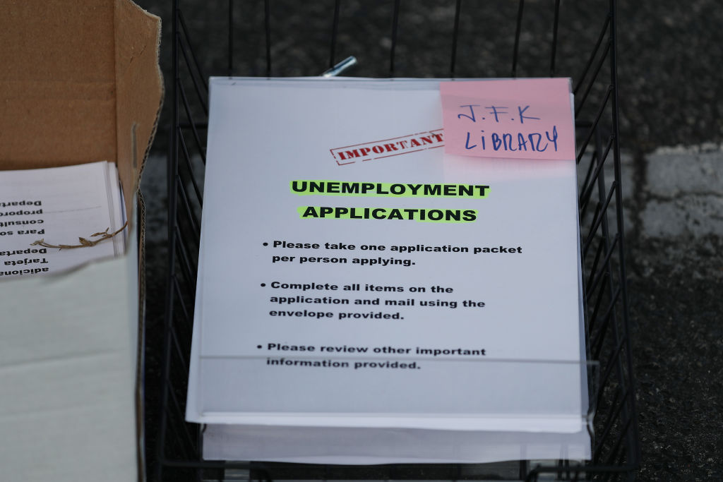 Unemployment applications are seen in Hialeah, Florida