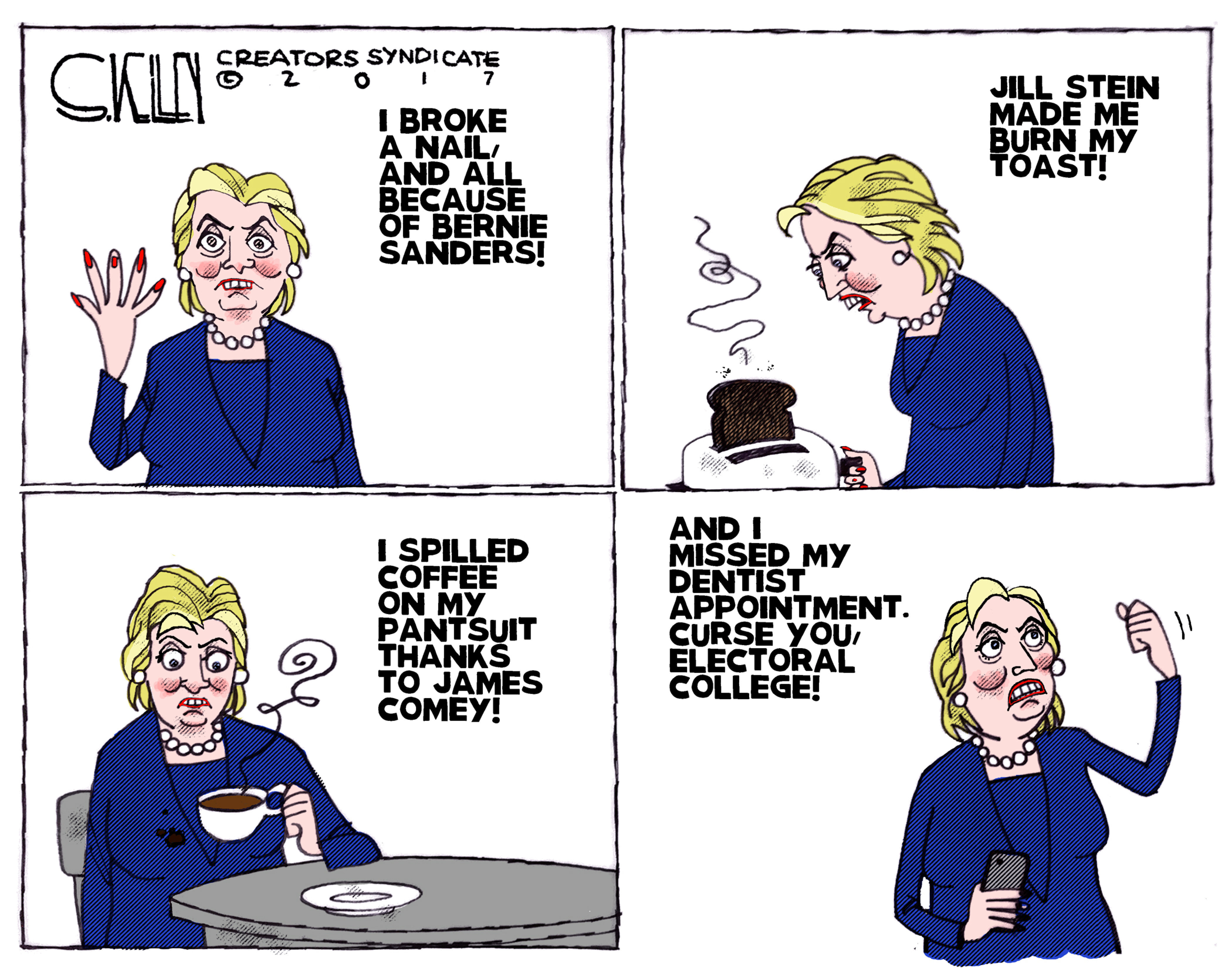 Political cartoon U.S. Clinton book blame Bernie 2016 election