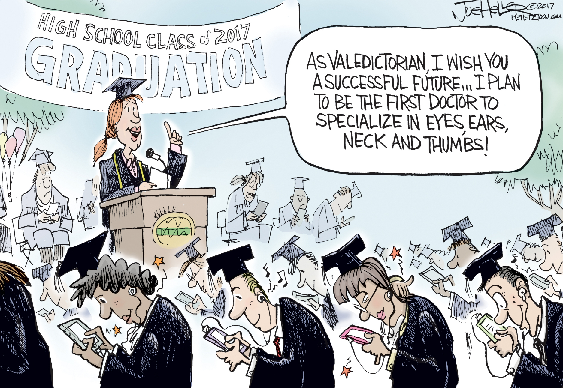 Editorial cartoon . College graduation Technology addiction