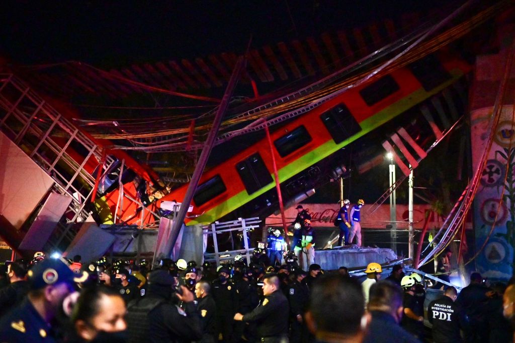 Mexico City metro rail overpass collapses