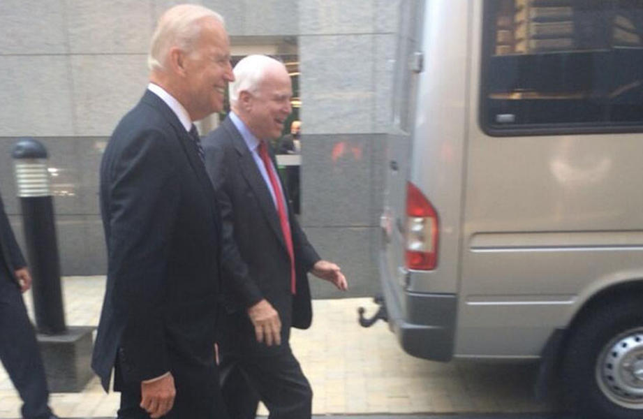 Vice President Biden and Senator McCain take impromptu bipartisan stroll