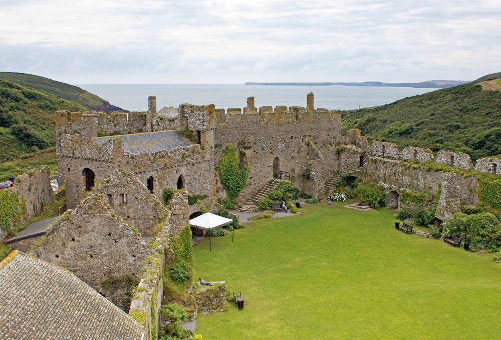 The view from a guard tower at Manorbier Castle in Wales.