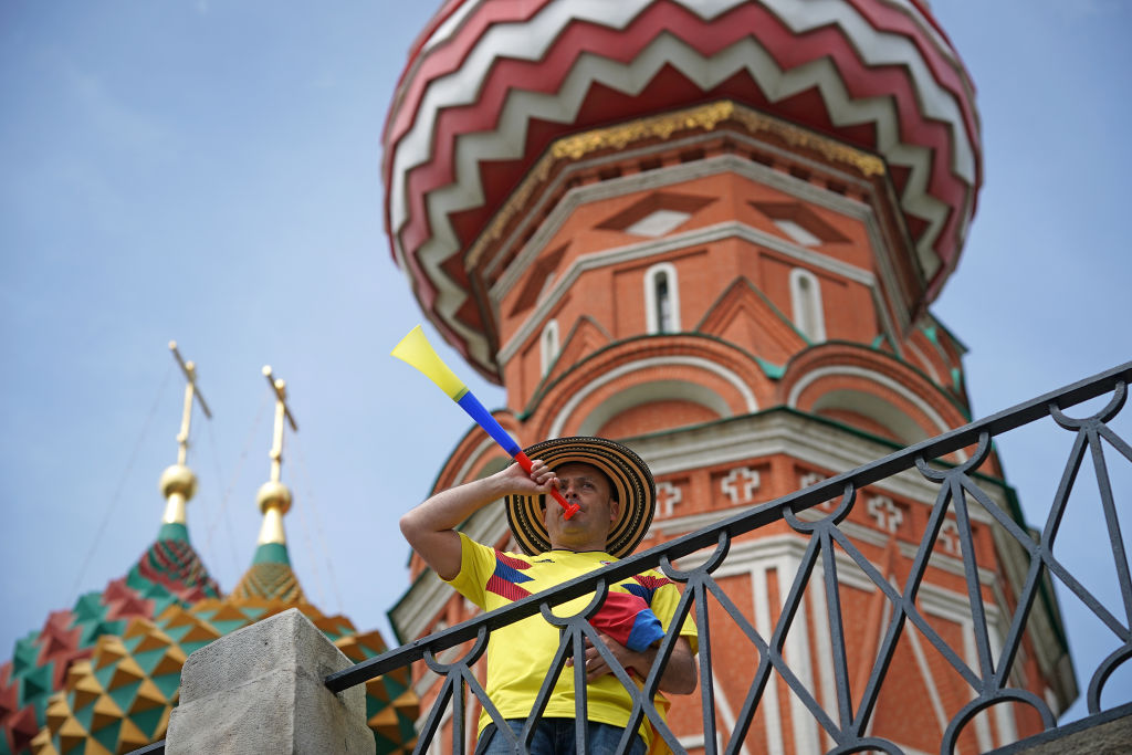 Fans celebrate the start of the World Cup in Moscow.