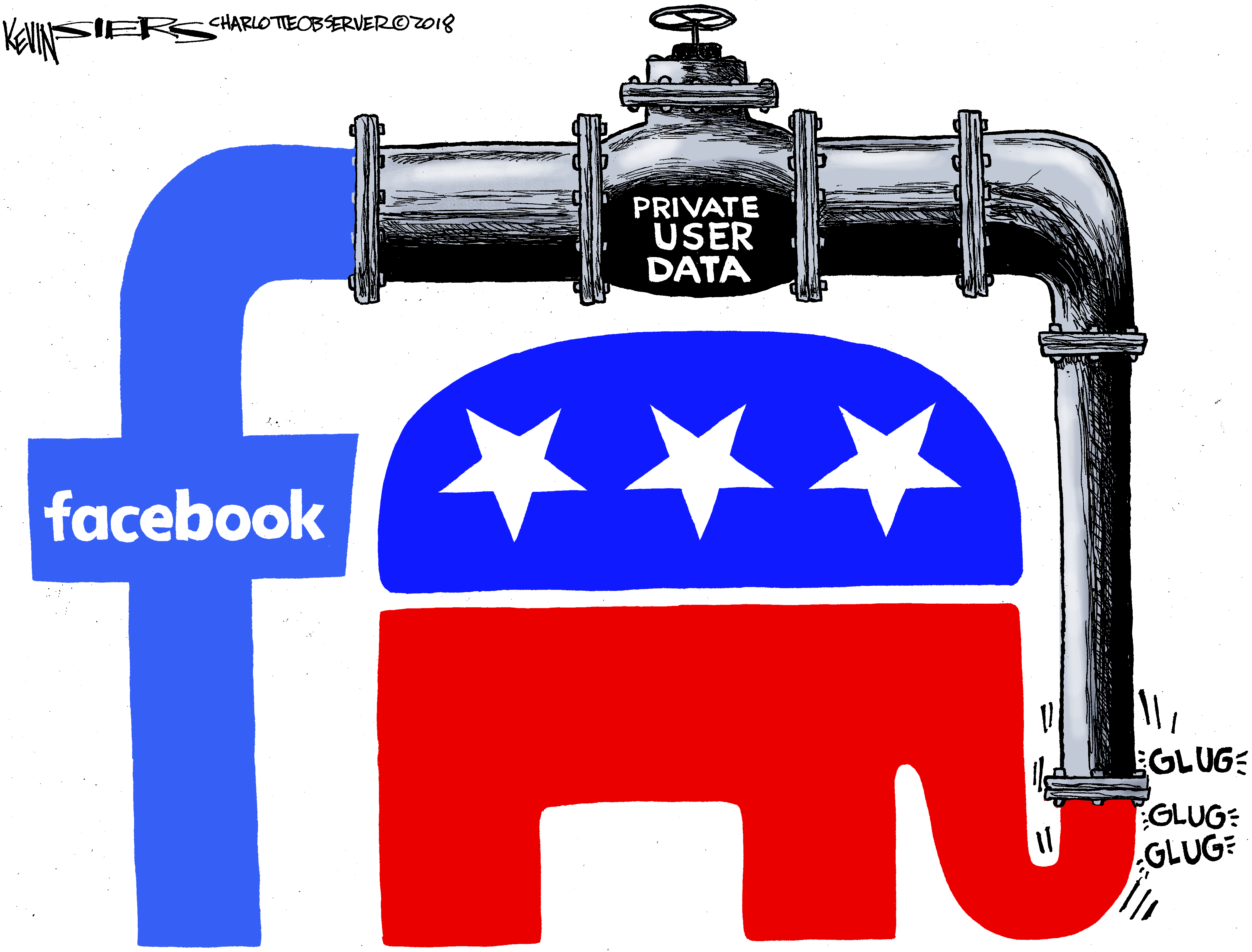 Political cartoon U.S. Facebook data harvesting Cambridge Analytica GOP