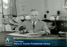 President Harry S. Truman tells Americans about the atomic bomb in 1945.