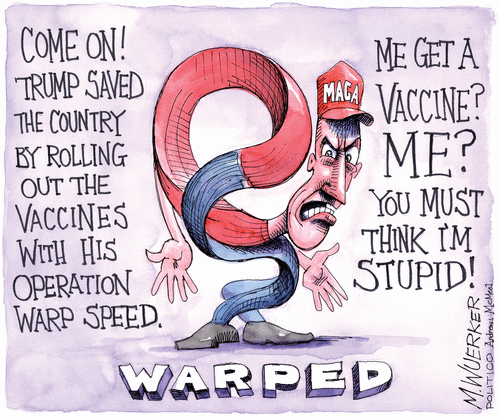 Political Cartoon U.S. trump vaccines maga covid