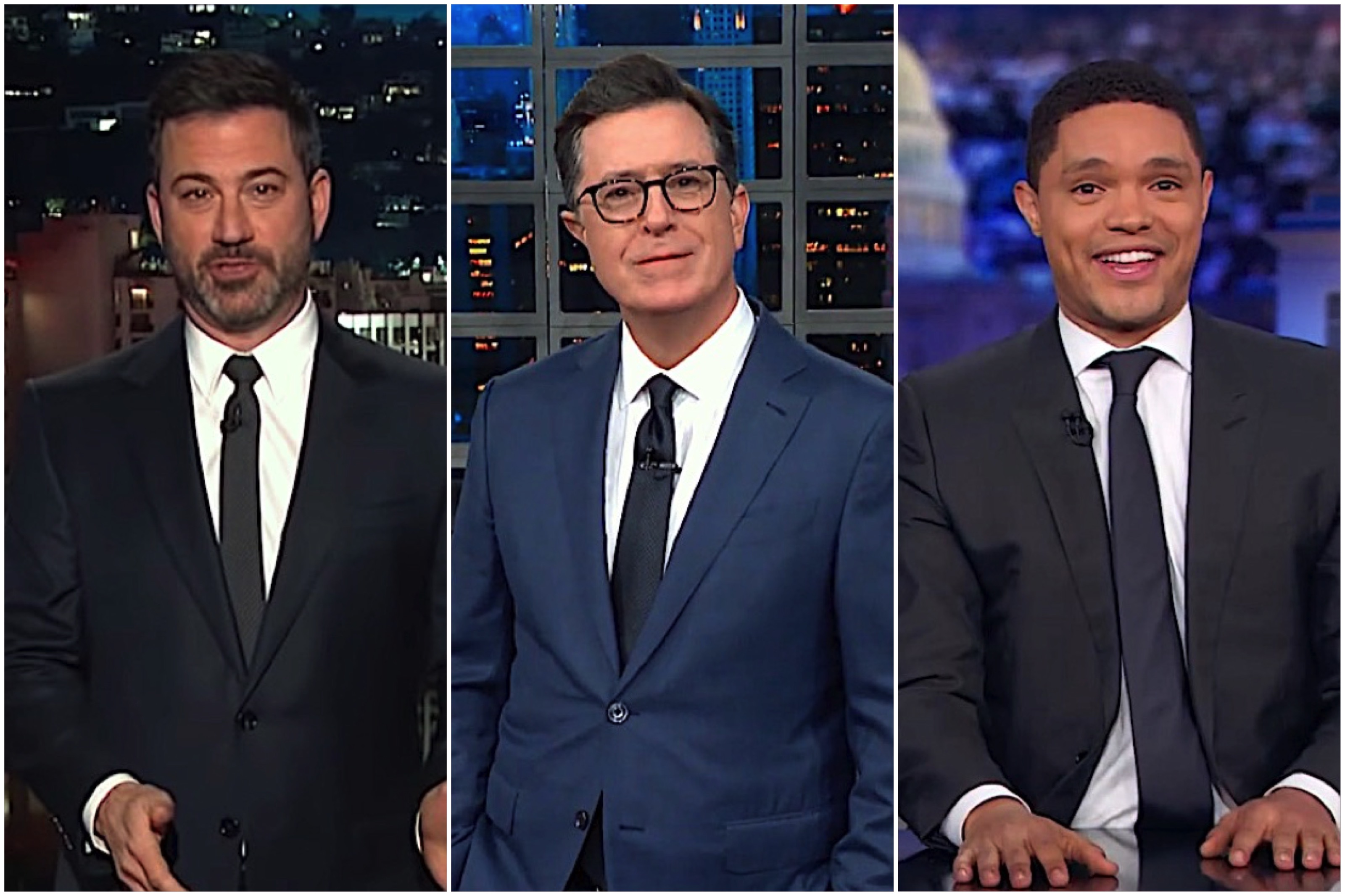 Stephen Colbert, Trevor Noah, and Jimmy Kimmel mock Trump&#039;s wall versus wheel lesson
