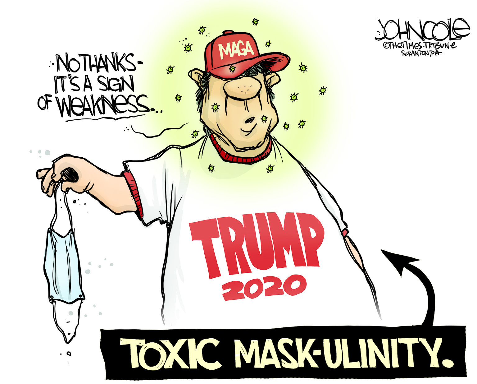 Political Cartoon U.S. Trump 2020 Coronavirus Mask Toxic Masculinity