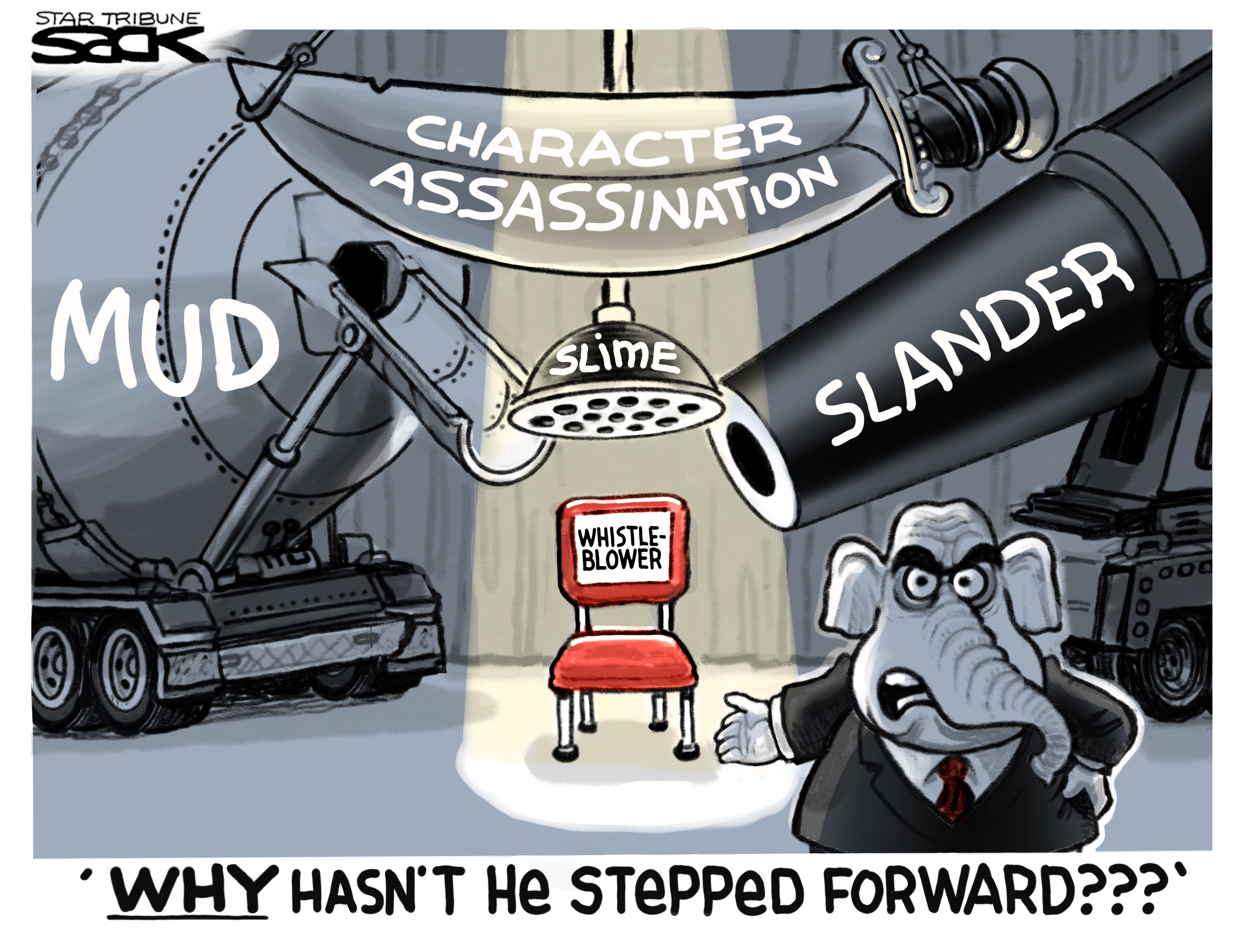 Political Cartoon U.S. Trump GOP Whistleblower Character Assassination