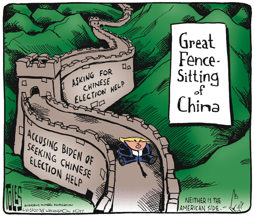 Political Cartoon U.S. Trump China great wall