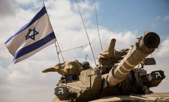 An Israeli tank near the border with Gaza.