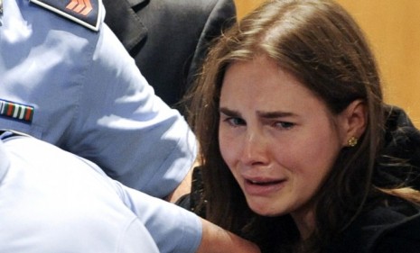 Amanda Knox reacts after her murder conviction was overturned in October 2011 by an Italian court.