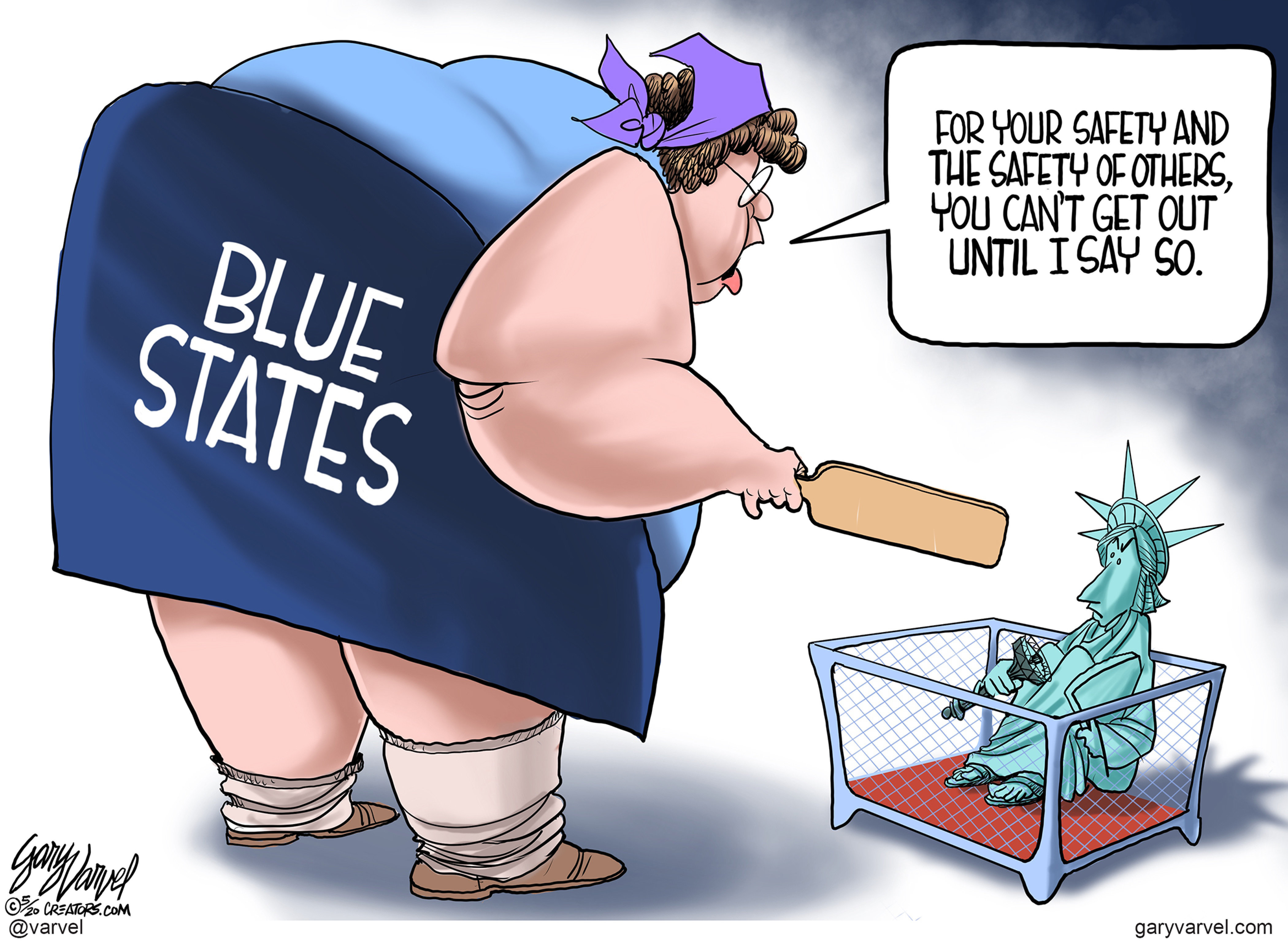 Political Cartoon U.S. blue nanny states coronavirus lockdown