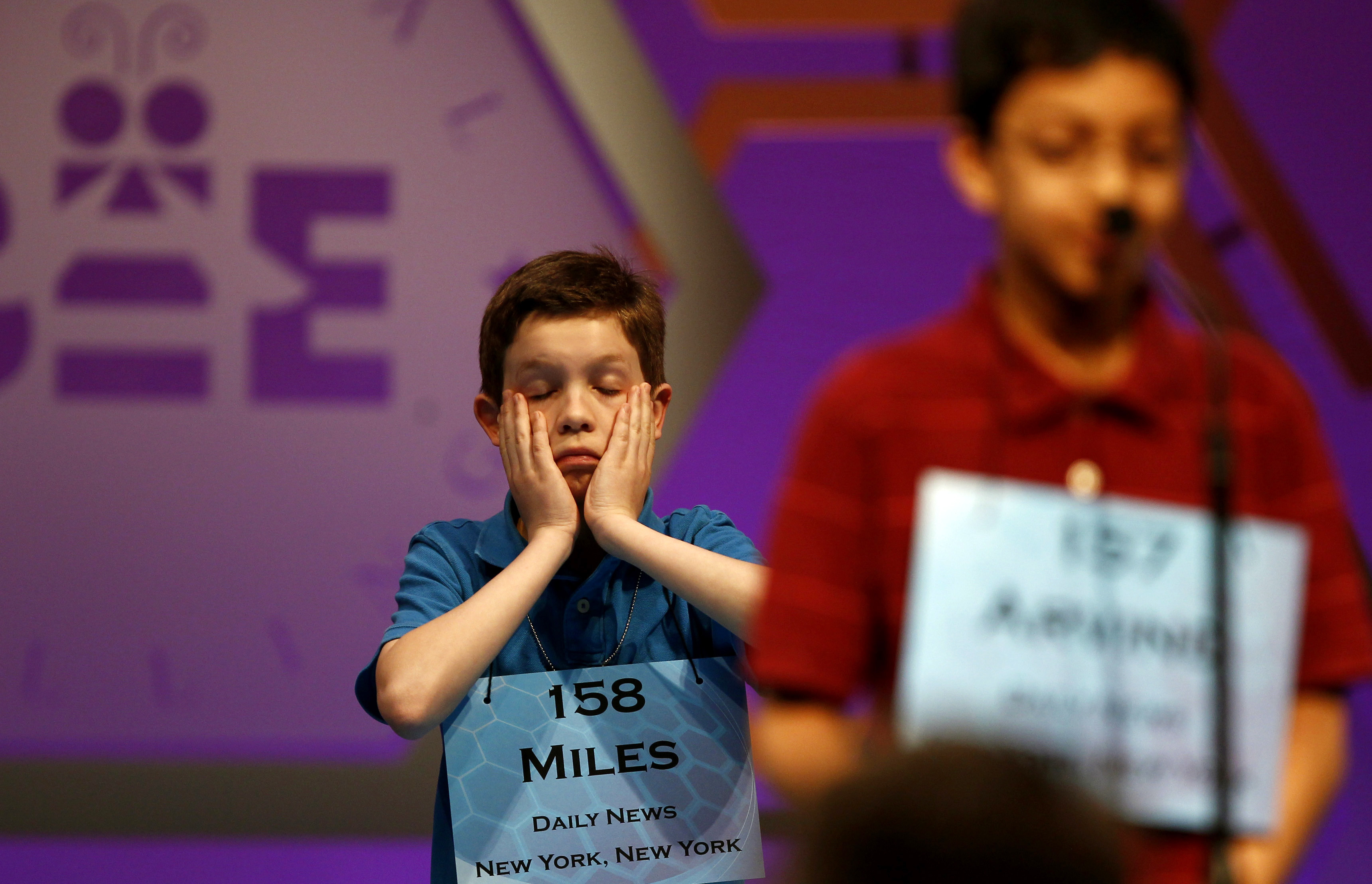A boy competes in the 2011 Scripps National Spelling Bee.