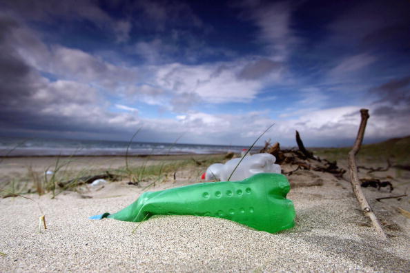 A plastic bottle on the shore.