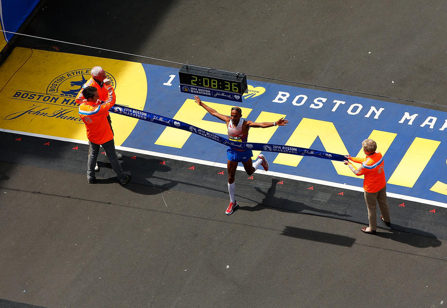 Meb Keflezighi is the first American man to win the Boston Marathon in three decades