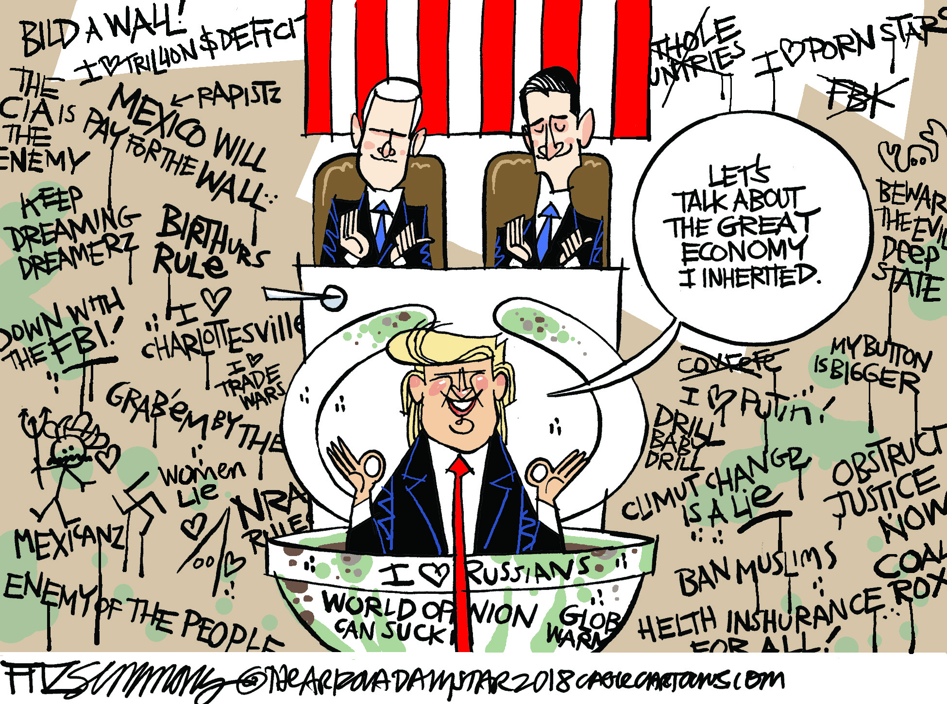 Political cartoon U.S. Trump State of the Union economy