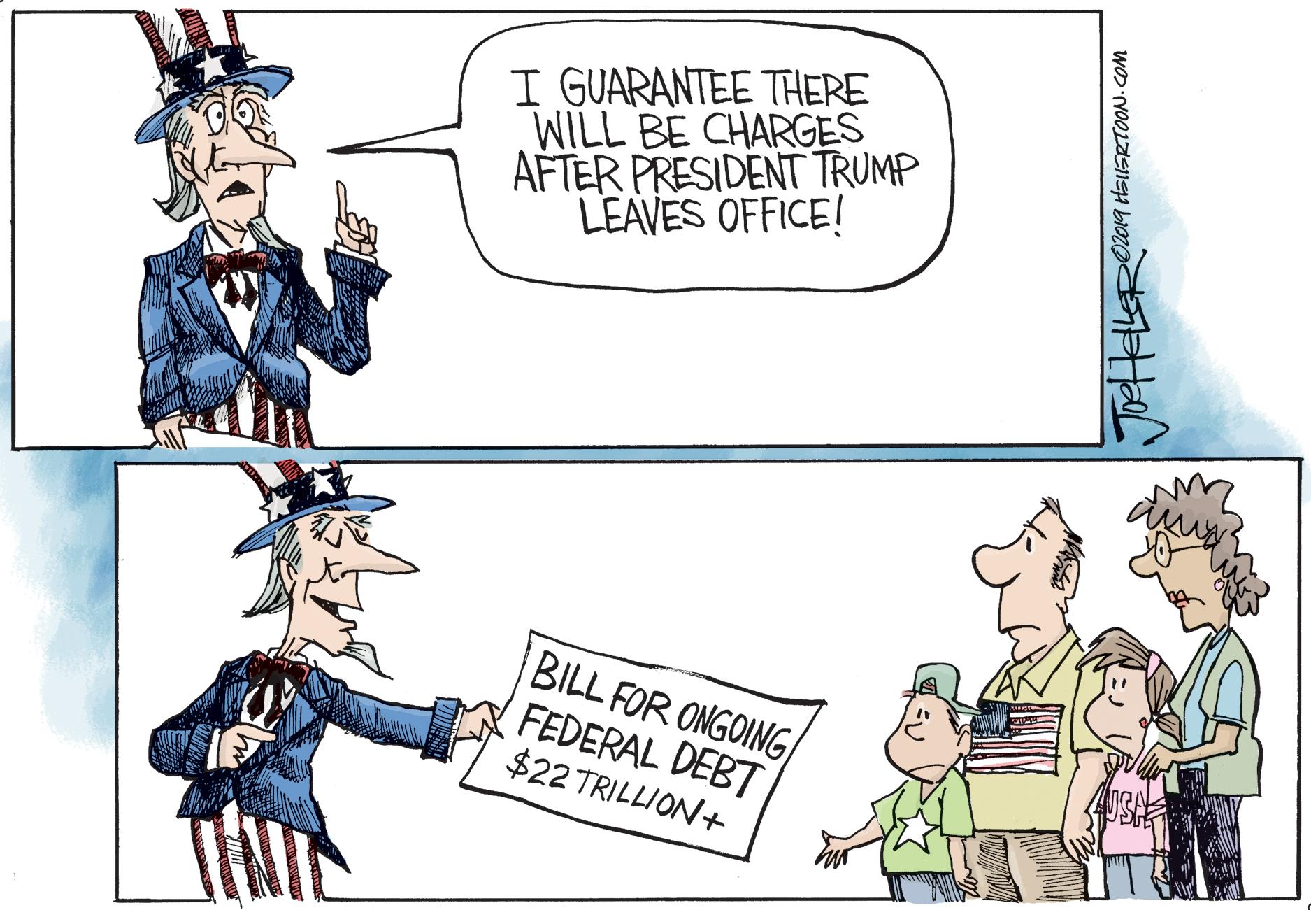 Political Cartoon U.S. Trump Charges Federal Debt