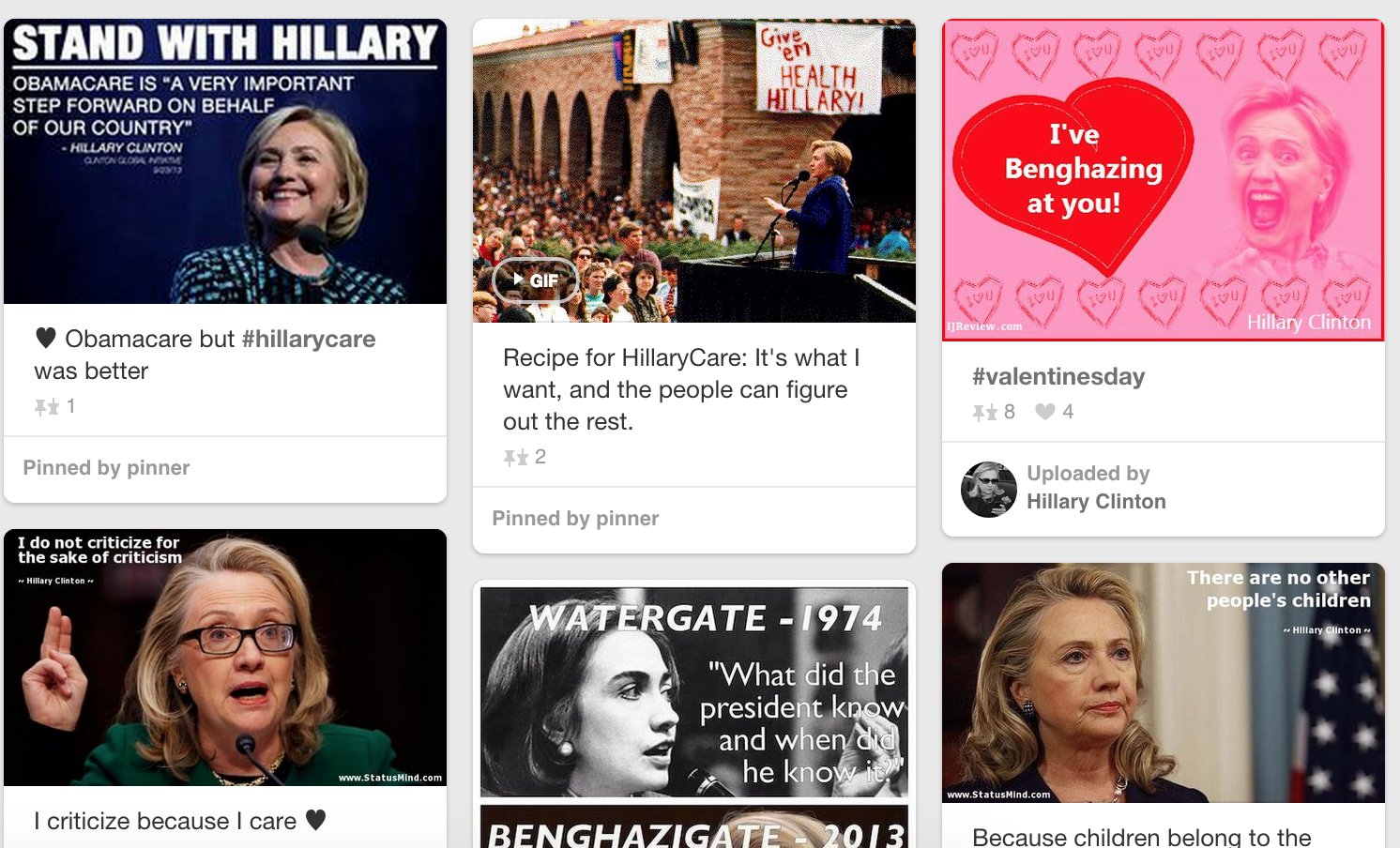 A fake Hillary Clinton Pinterest page