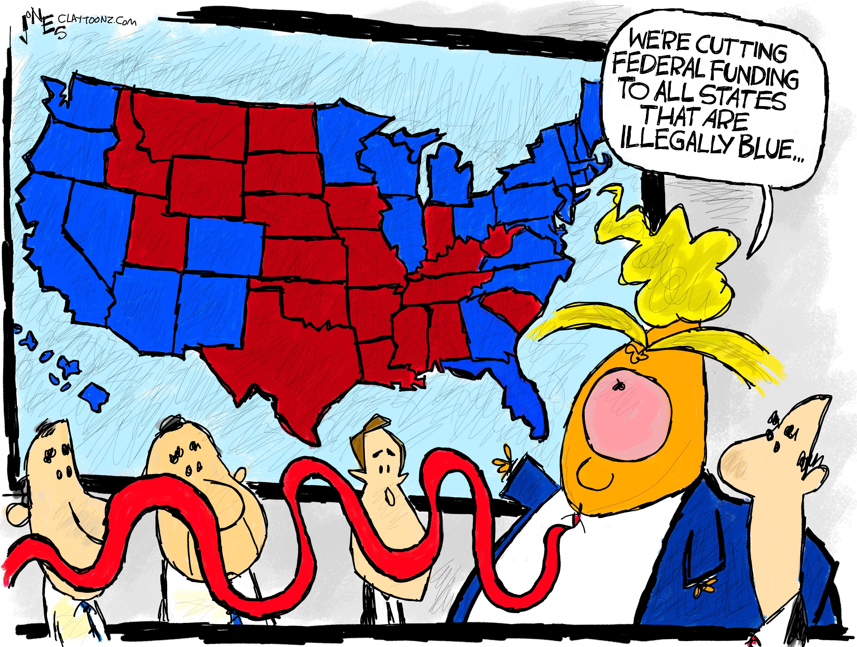 Political Cartoon U.S. Trump funding blue states