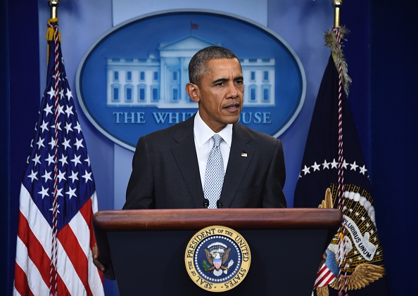 President Barack Obama addresses the press following a series of attacks in Paris on November 13. 