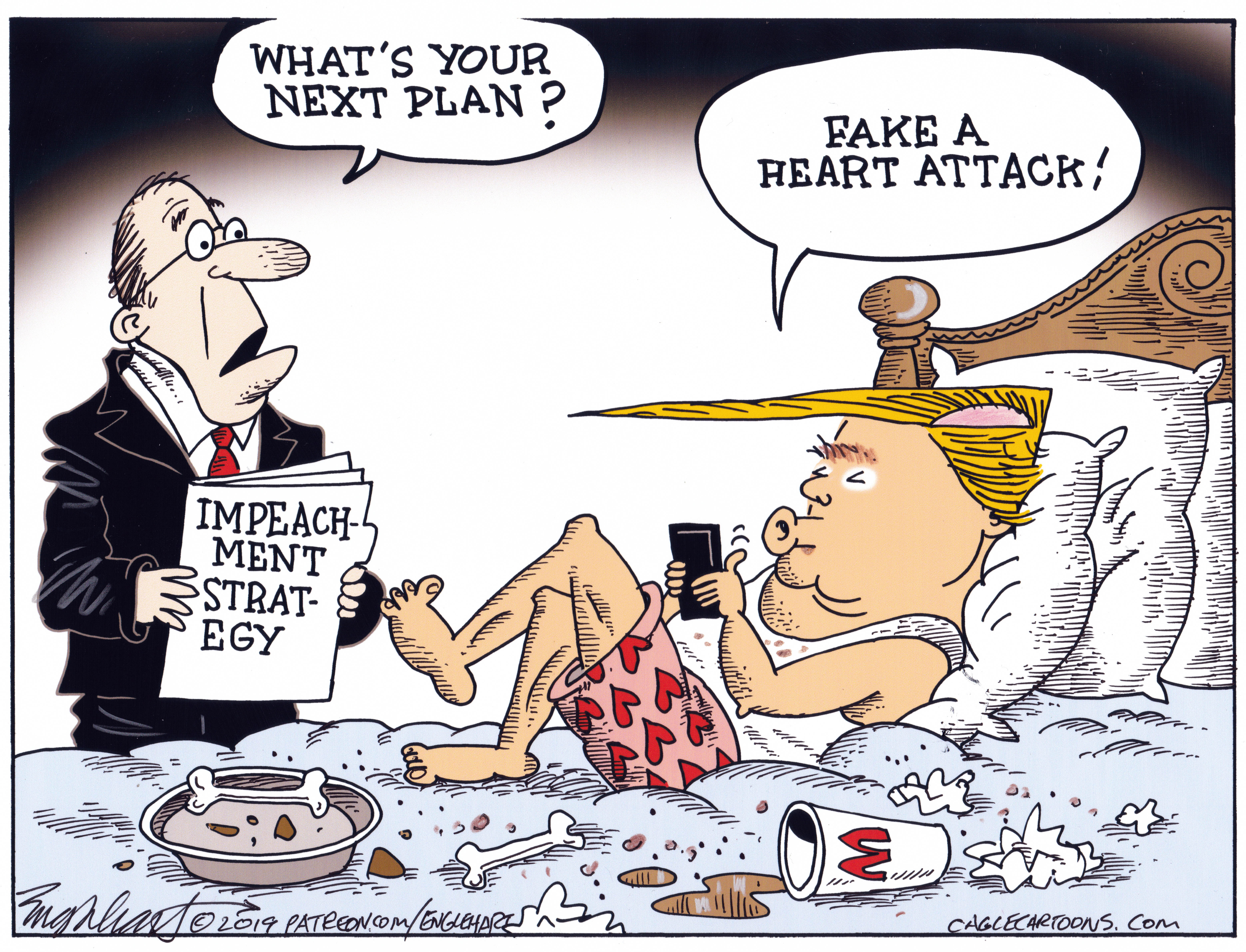 Political Cartoon U.S. Trump impeachment defense Health