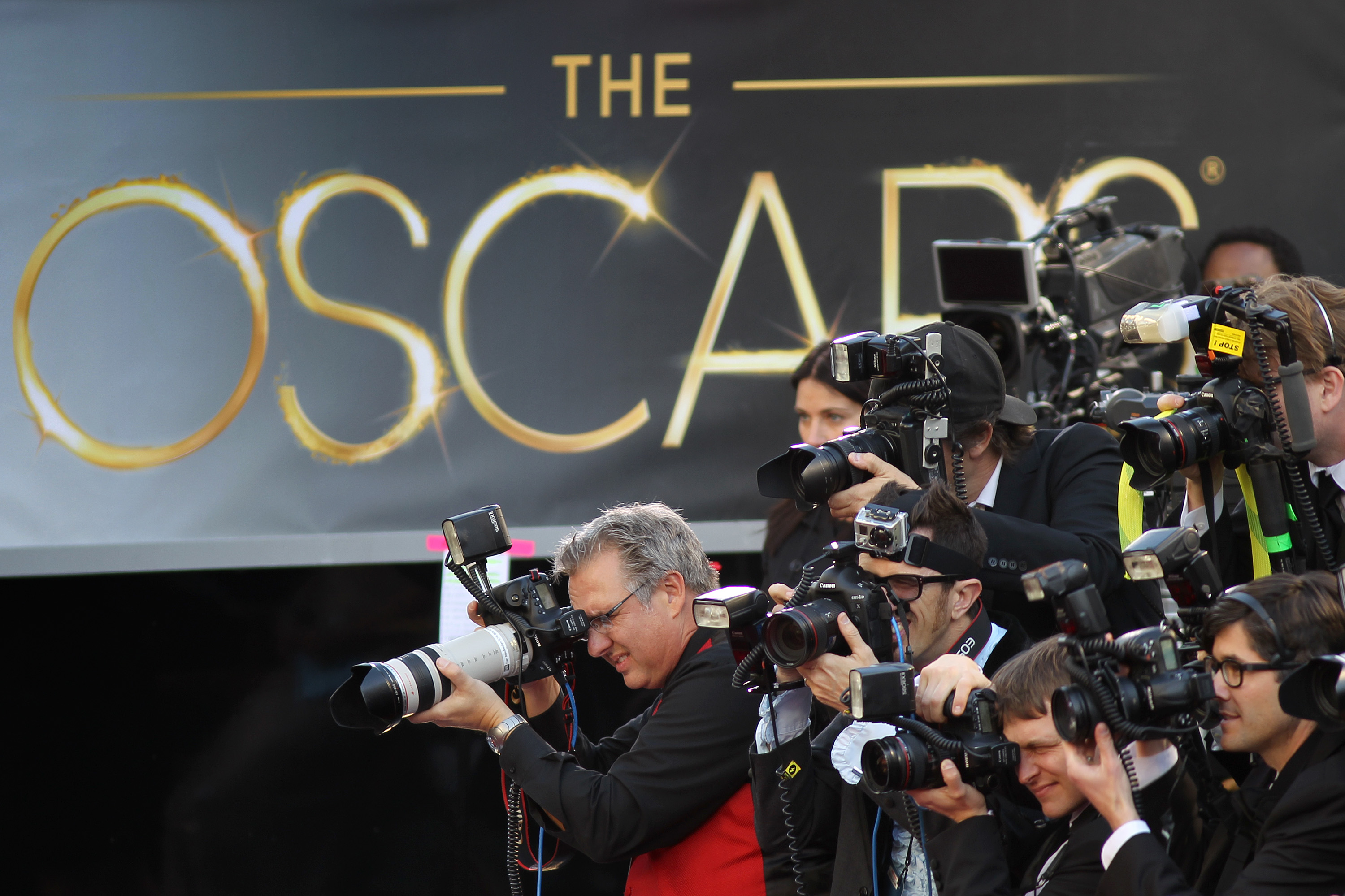 Photographers on the Oscars red carpet.