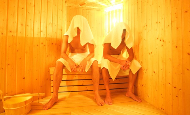Getting a good sweat on in this sauna (rhymes with town-ah)