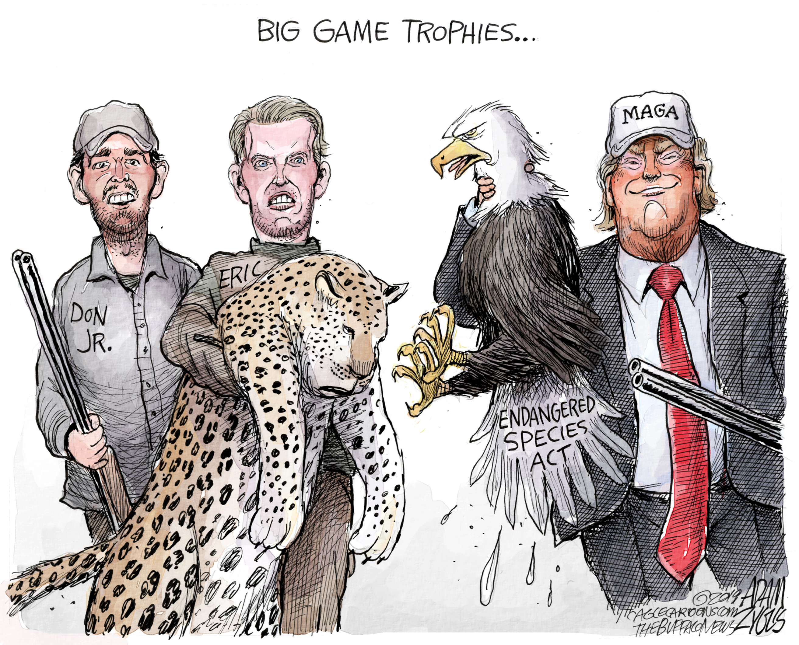 Political Cartoon . Trump Family Endangered Species Act Big Game Hunting