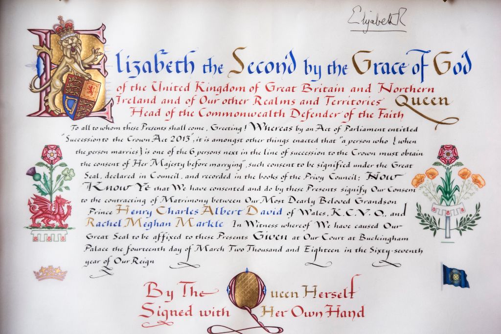 The Instrument of Consent for Prince Harry and Meghan Markle&#039;s wedding.
