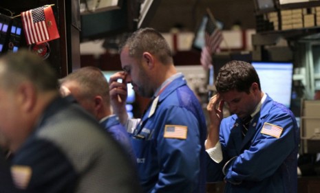 Traders on the floor of the New York Stock Exchange: The Dow&#039;s Thursday crash capped a 5.9 percent decline over two days, which is the worst slide since late 2008.
