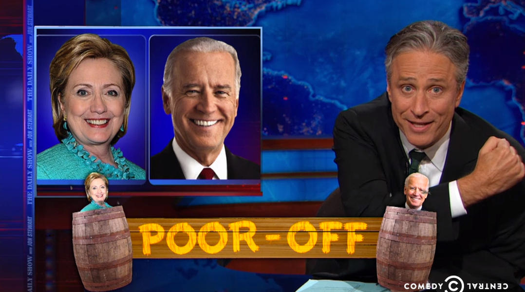 Jon Stewart is bemused by the great Hillary Clinton&amp;ndash;Joe Biden &#039;poor-off&#039;